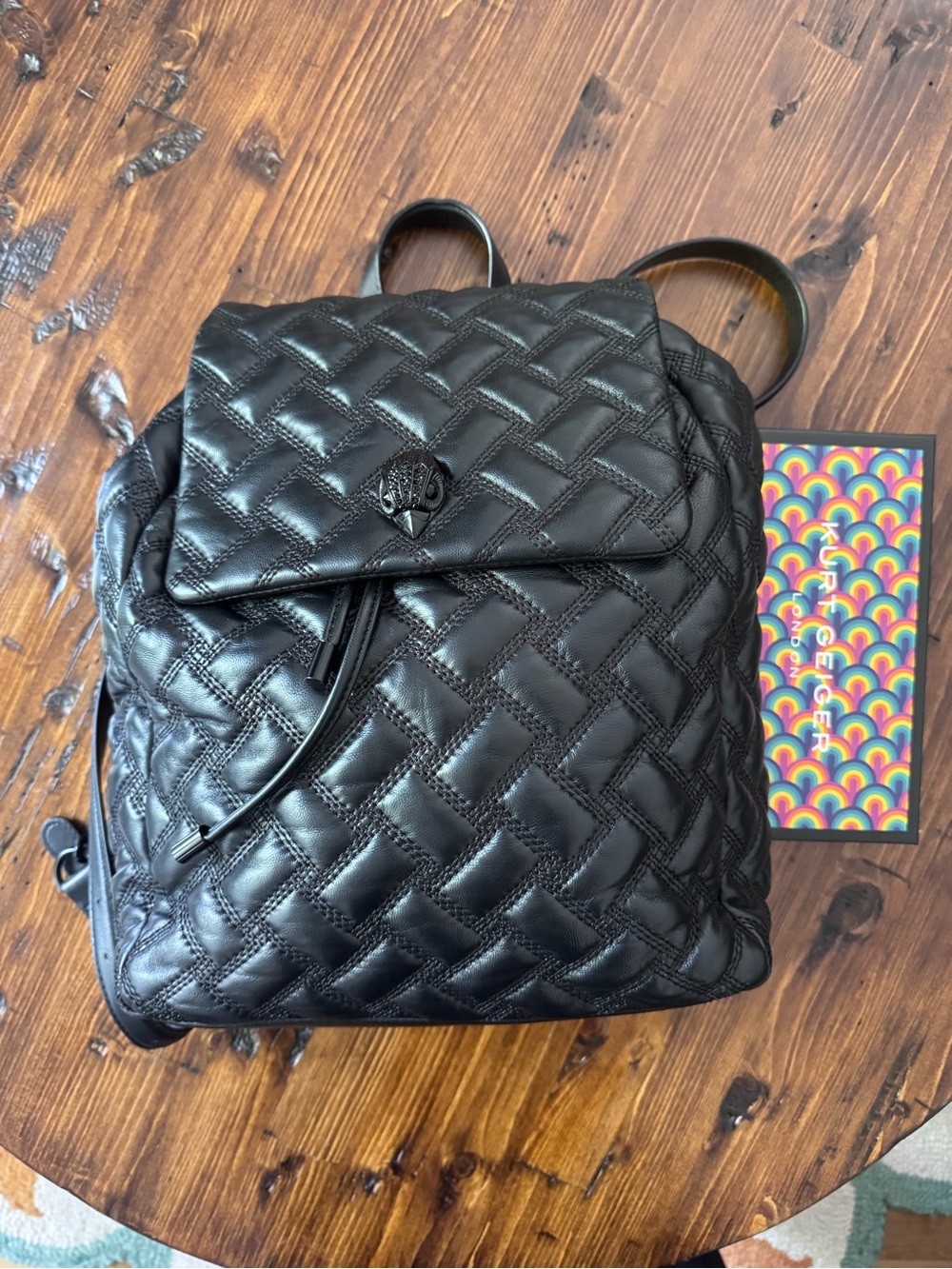Quilted Black Leather Backpack with Wallet